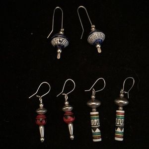 3 pairs Silver and Bead Earrings